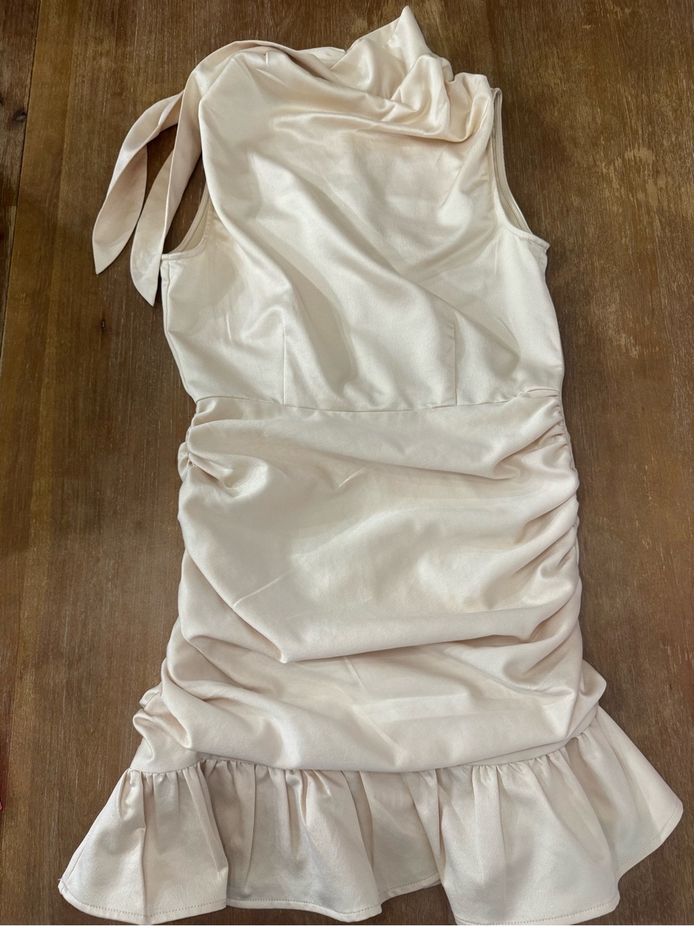TCEC Ivory Halter Satin Ruffle-Hem Dress